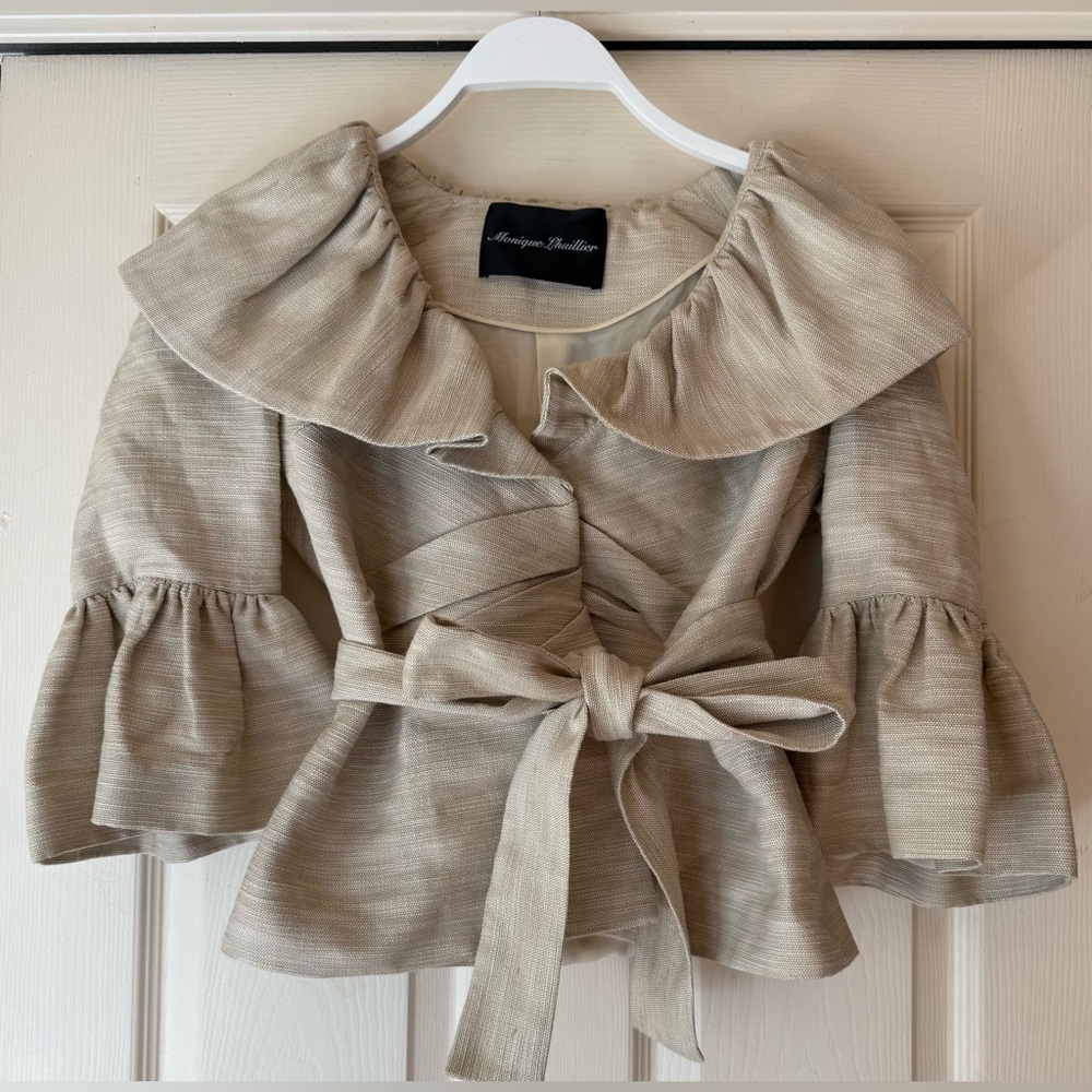 Monique Lhuillier Ruffle Collar Wrap Top - Size 8